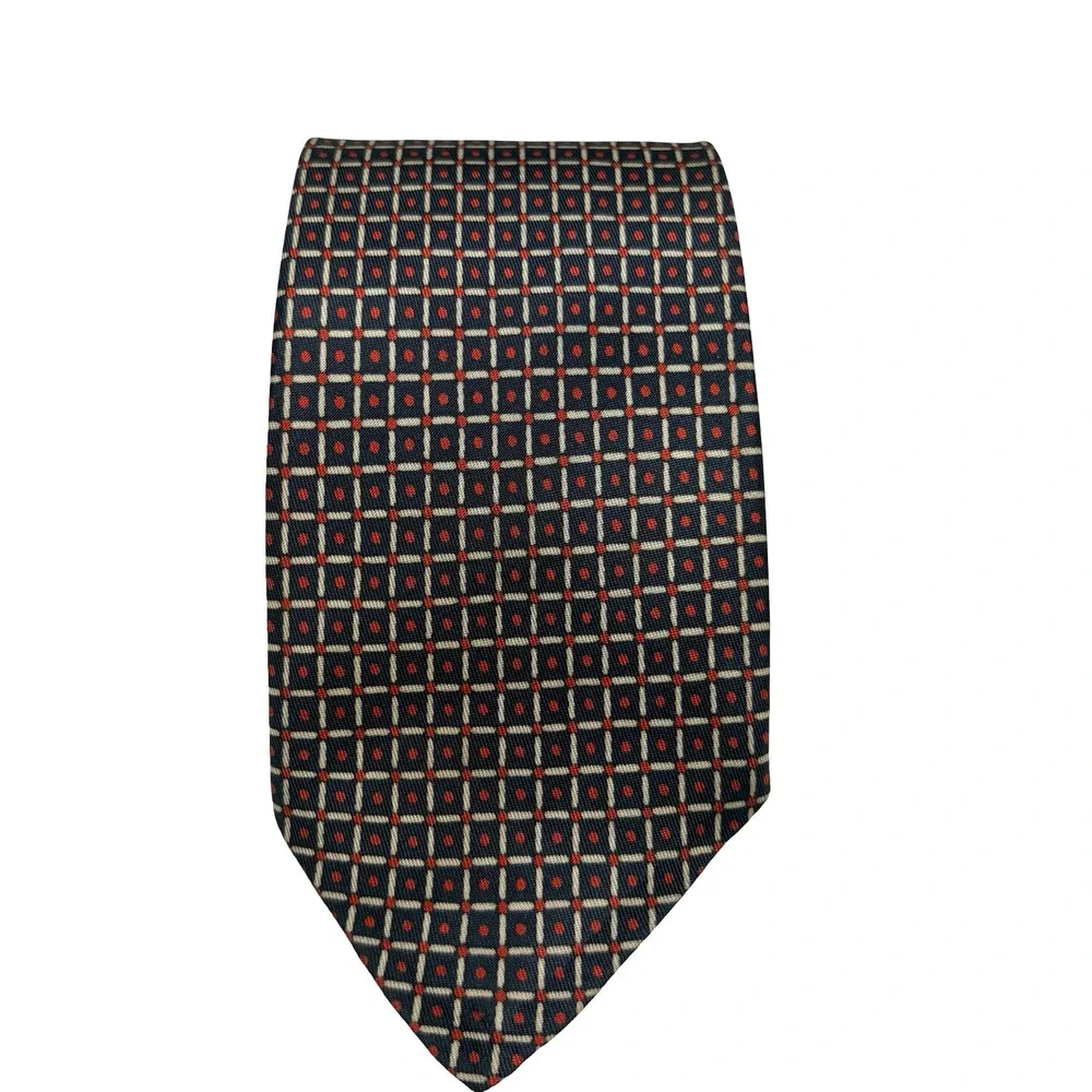 Vtg Boutique Princesa E.U. Silk Tie Navy Red‎ Geometric Mod Retro 60s 70s READ